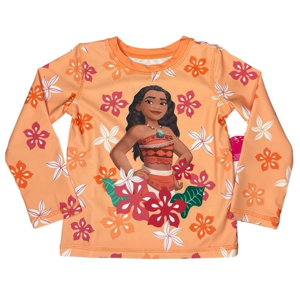 NWT Disney Princess Moana Tropical Long Sleeve Rash Guard Size 2T